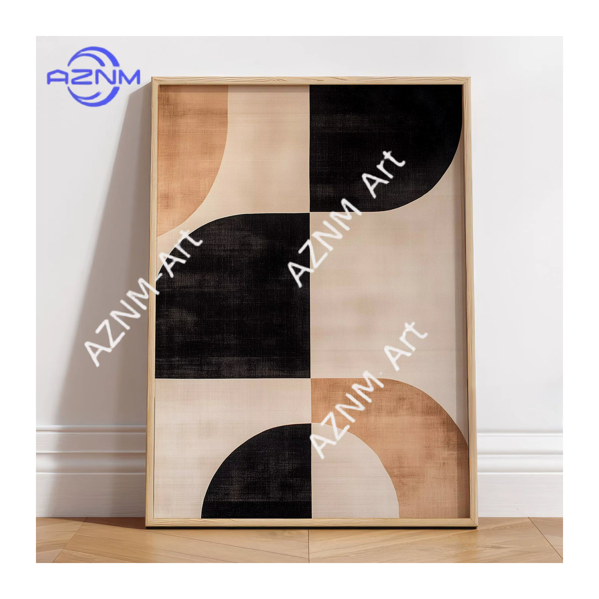 AZNM 3-teiliges abstraktes Wandkunst-Set aus Holz mit geometrischen Formen in Schwarz, Beige und Braun - Bild 3