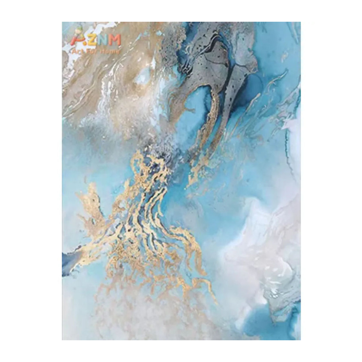 AZNM Abstrakte Fluss-Leinwandmalerei in Blau und Gold, Moderne Landschaftsbilder als Wandkunst für deine Dekoration - Bild 2