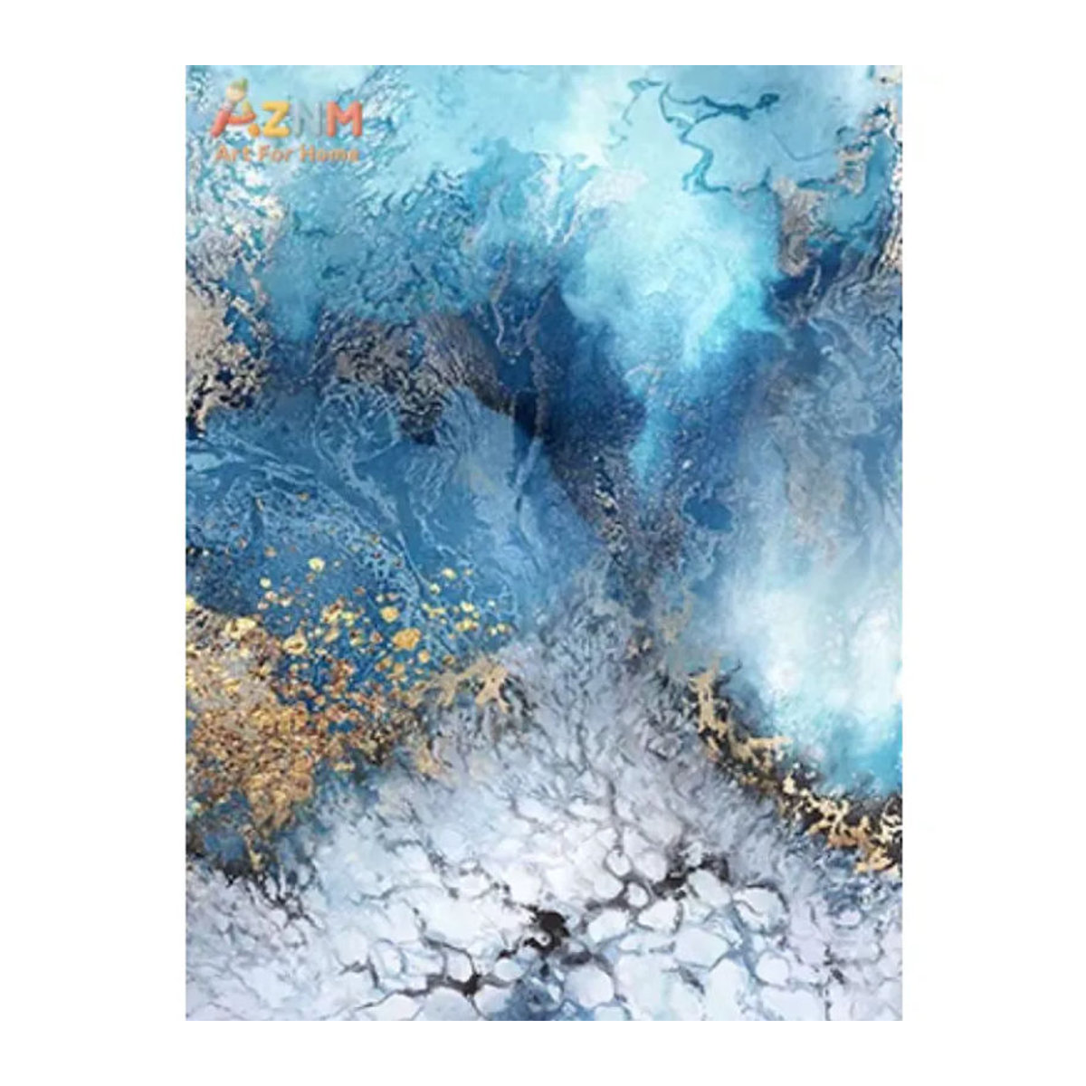 AZNM Abstrakte Fluss-Leinwandmalerei in Blau und Gold, Moderne Landschaftsbilder als Wandkunst für deine Dekoration - Bild 3
