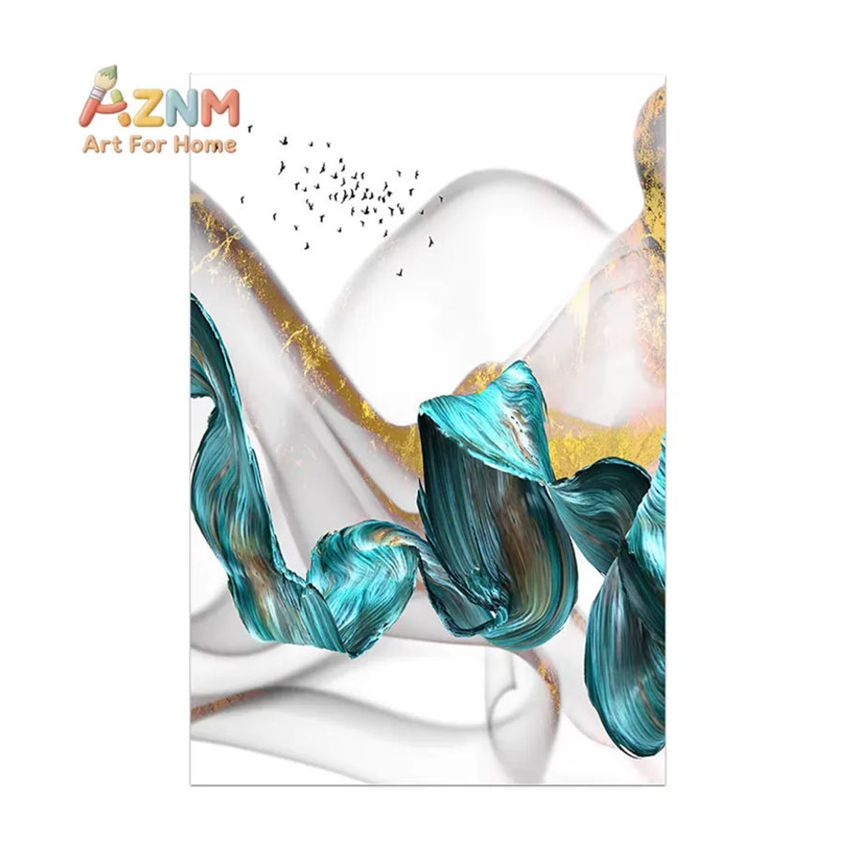 AZNM Abstrakte Leinwand Wandkunst Blau Weiß Modernes Poster im Hochformat zur Wanddekoration - Bild 2
