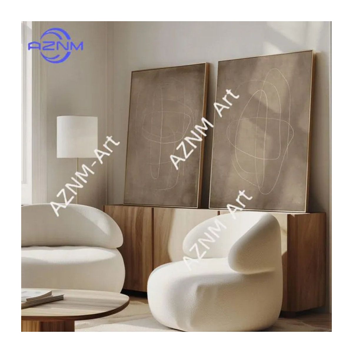 AZNM Abstrakte Leinwand-Wandkunst in Braun, minimalistische Linienkunst als rechteckige Dekoration im Hochformat - Bild 1