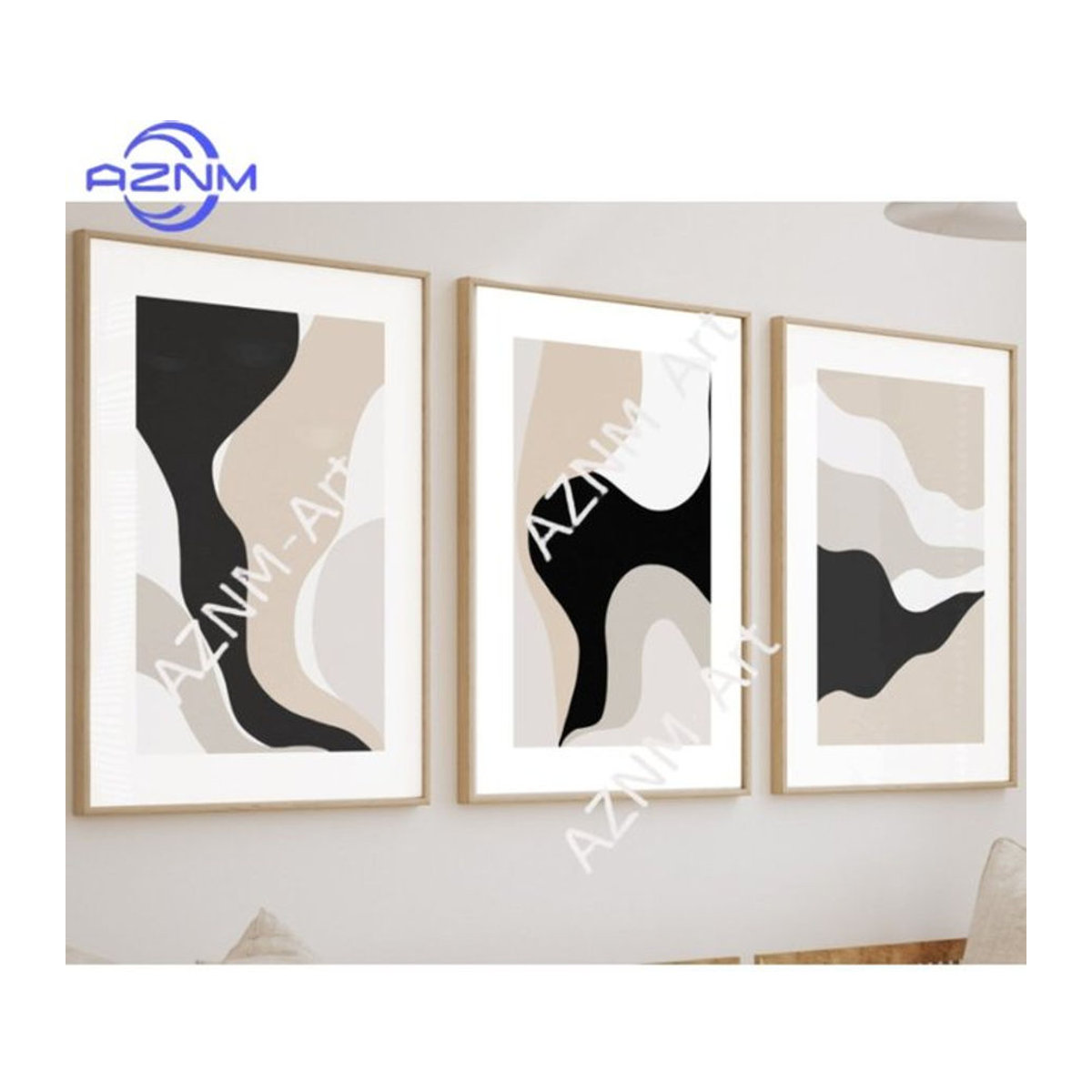 AZNM Abstrakte Wandkunst in Beige mit Pinselstrichen als moderne Dekoration im Hochformat - Bild 1