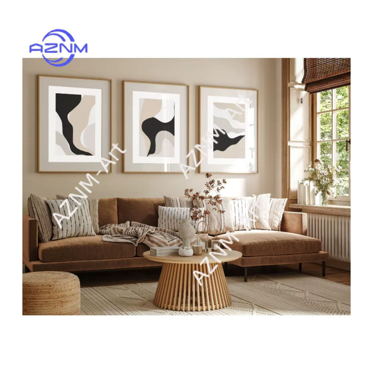 AZNM Abstrakte Wandkunst in Beige mit Pinselstrichen als moderne Dekoration im Hochformat - Bild 2