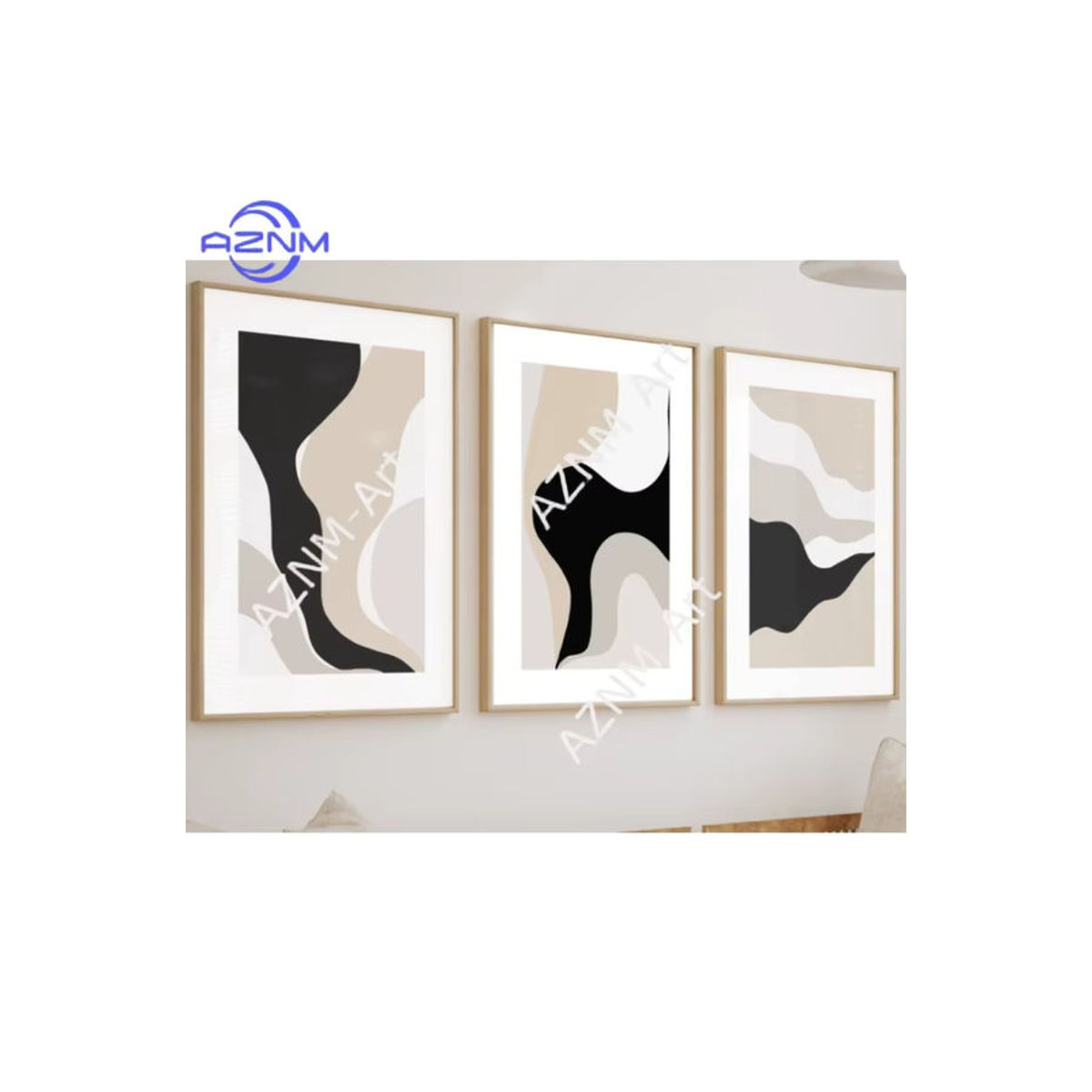 AZNM Abstrakte Wandkunst in Beige mit Pinselstrichen als moderne Dekoration im Hochformat - Bild 5