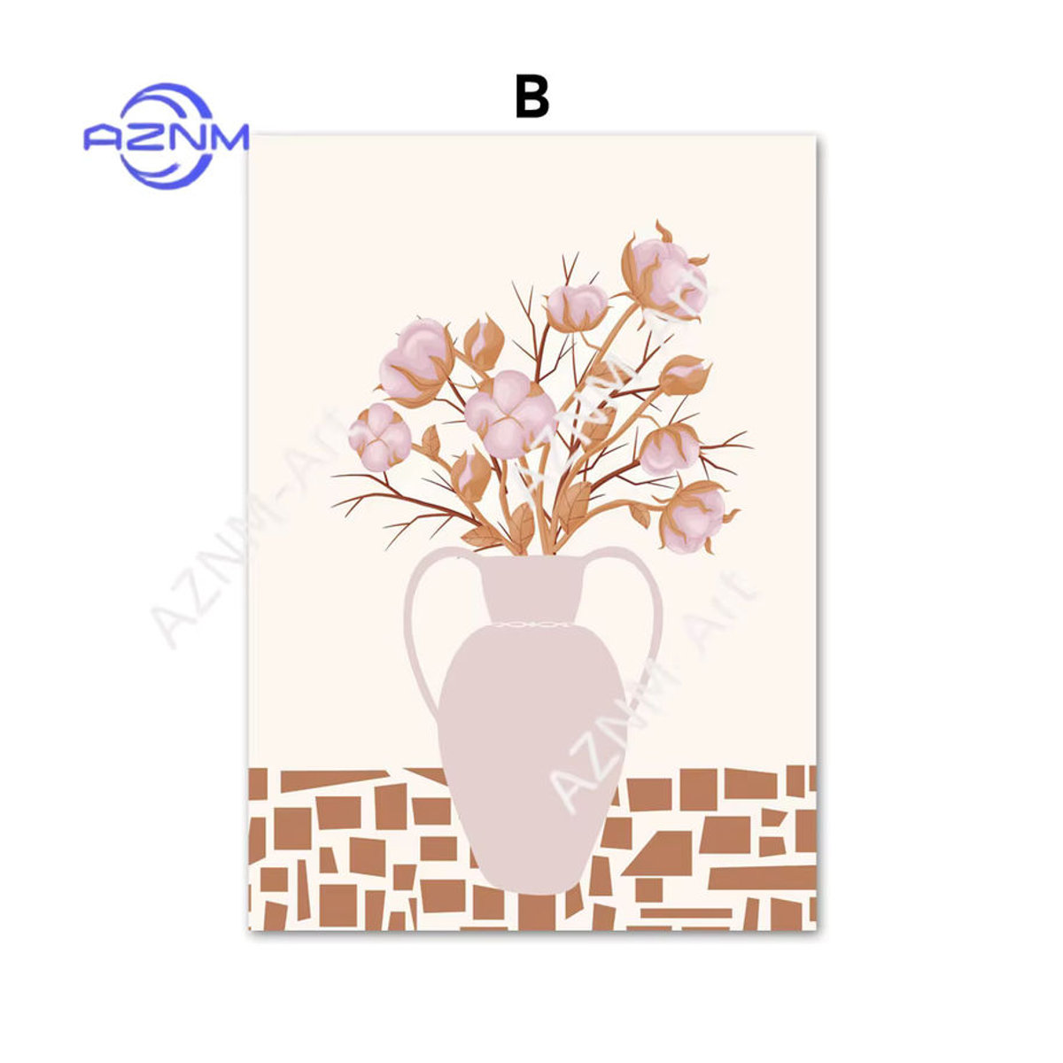 AZNM Boho Wandbild mit floralem Blumenmuster, abstraktes Leinwandgemälde in Beige, rechteckiges Wanddekor im Hochformat - Bild 2