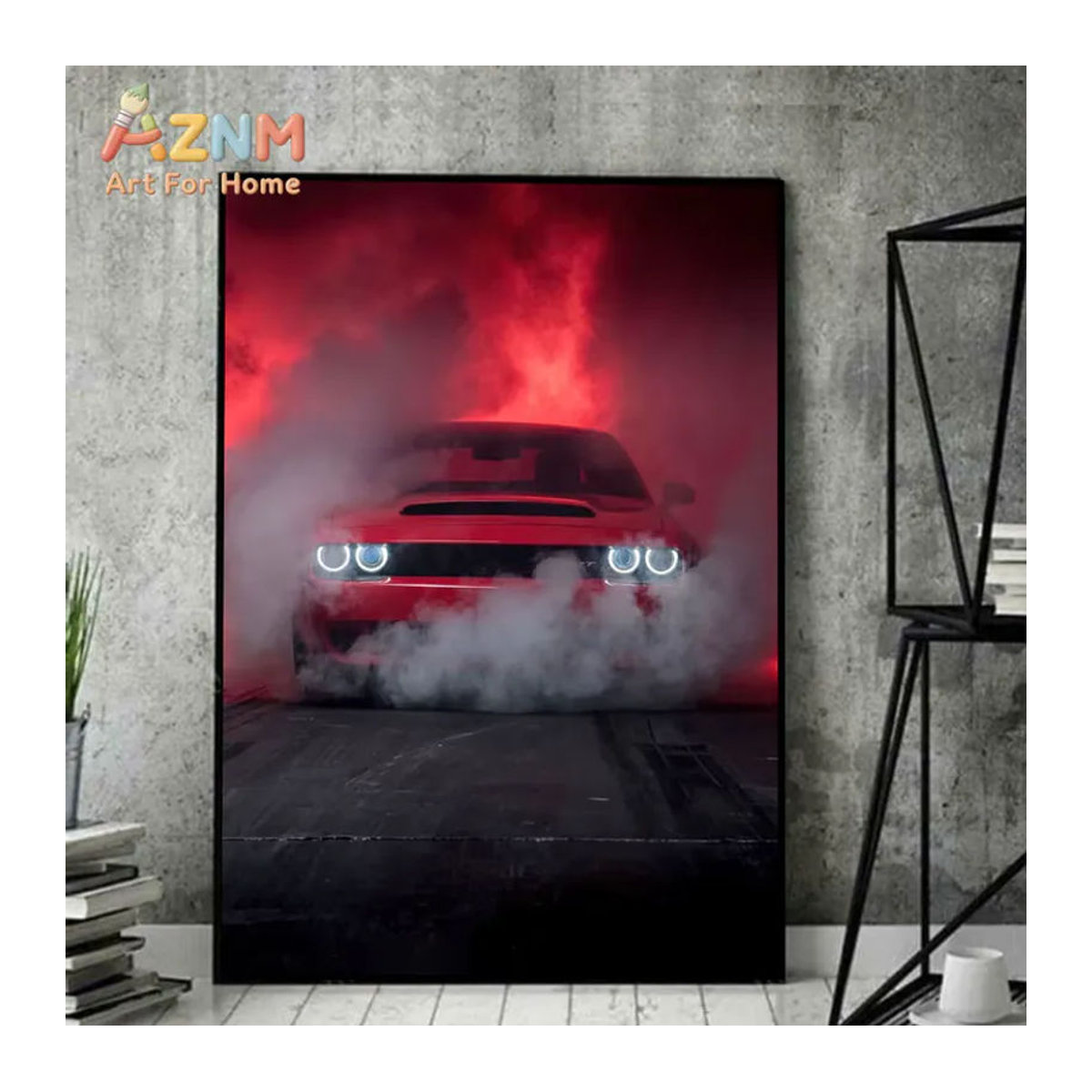 AZNM Dodge Challenger Muscle Car Leinwandposter, ungerahmter Wandkunstdruck in Schwarz, Rot und Blau - Bild 2