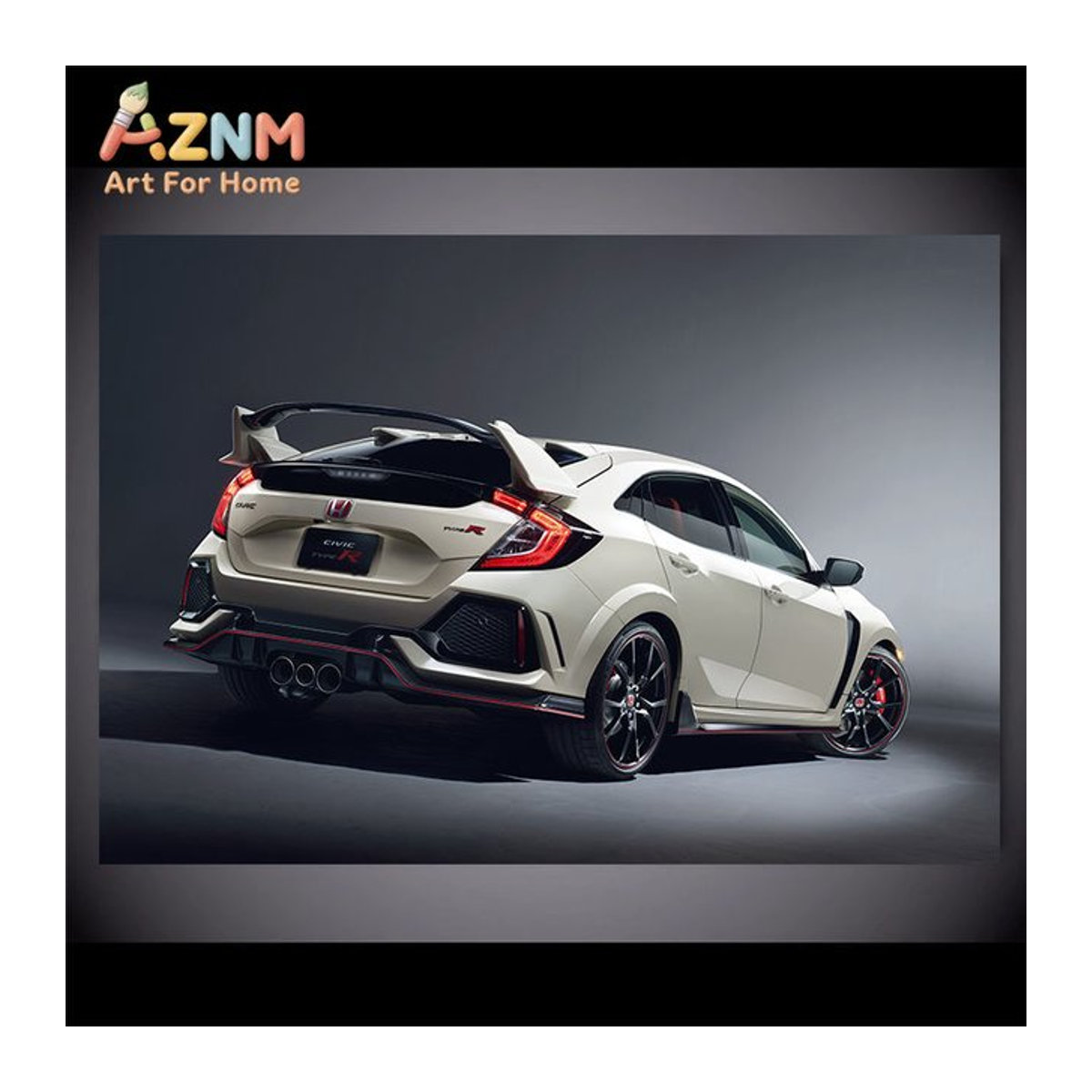 AZNM Honda Civic Type R Leinwandposter weißer Sportwagen im Querformat ohne Rahmen - Bild 1