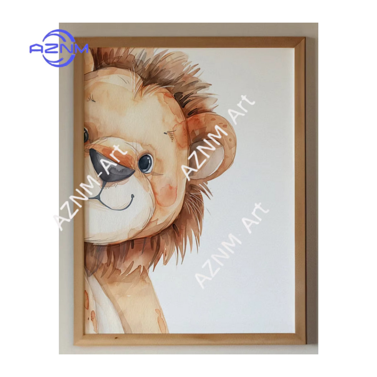AZNM Kinderzimmer Wandkunst mit Tierdrucken Elefant Bär und Löwe in skandinavischem Design, weiß, Holz, Hochformat - Bild 2