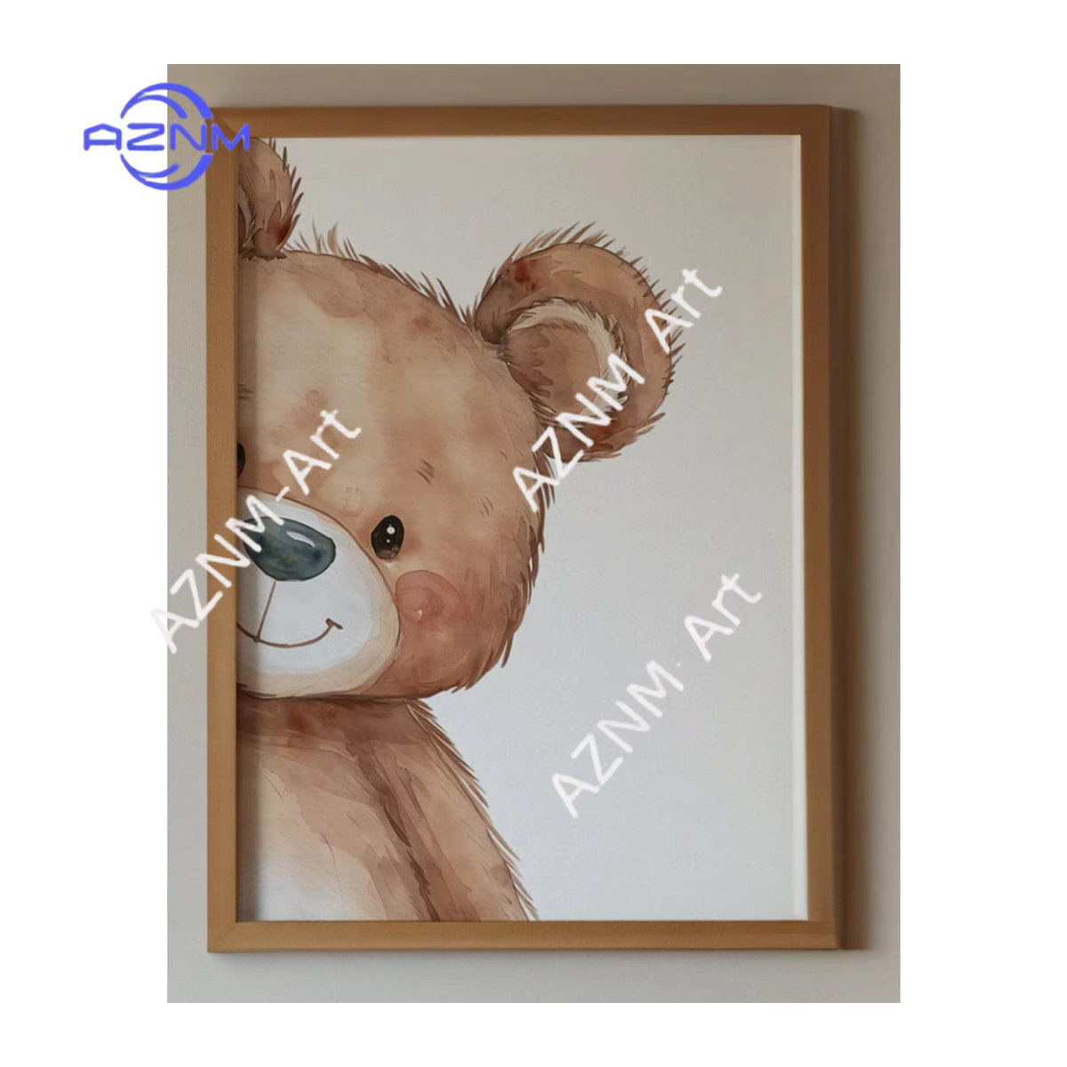 AZNM Kinderzimmer Wandkunst mit Tierdrucken Elefant Bär und Löwe in skandinavischem Design, weiß, Holz, Hochformat - Bild 3