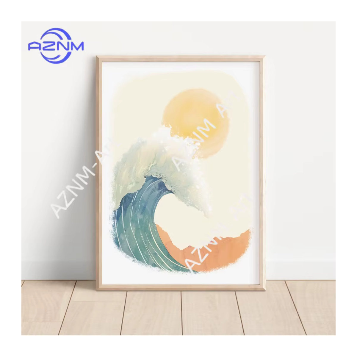 AZNM Leinwandbild Set mit Cartoon-Illustration Strand und Surfbrett in Mehrfarbig, Rahmenlos - Bild 2