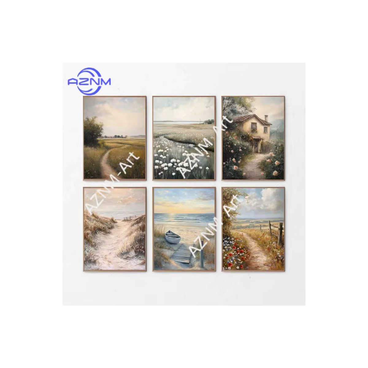 AZNM Leinwandgemälde Klassische Europäische und Amerikanische Ländliche Landschaft mit Pflanzen als Wandkunst in Hochformat und Mehrfarbig - Bild 3