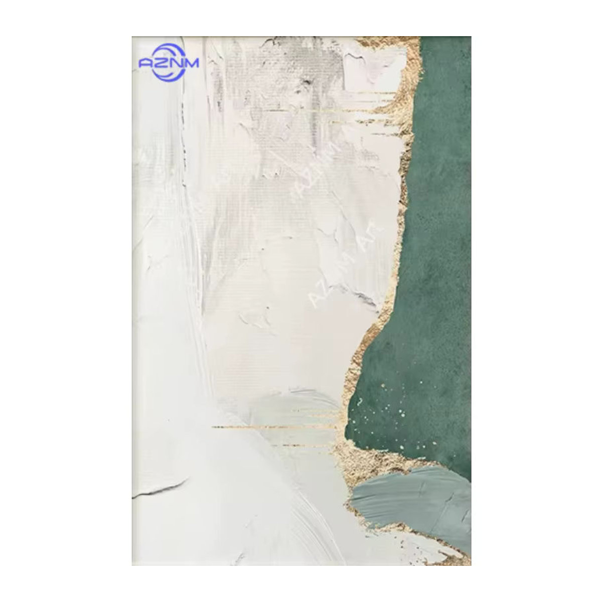 AZNM Moderne Abstrakte Leinwandmalerei mit Goldfolie in Grün und Braun, Rechteckiges Wandbild im Hochformat zur Wanddekoration - Bild 2