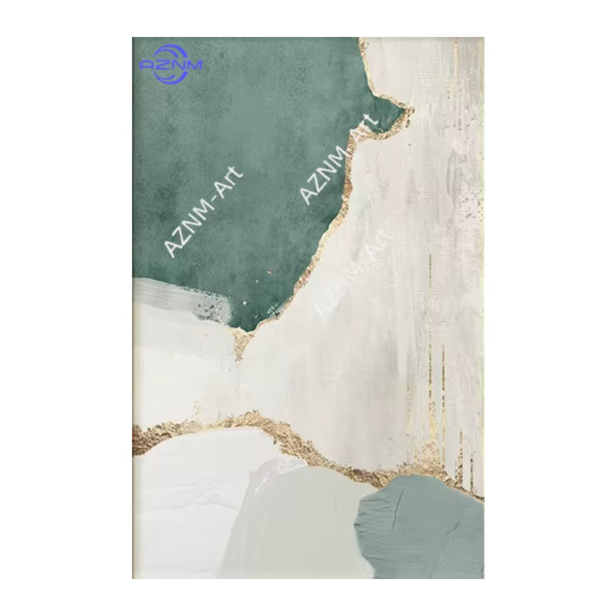 AZNM Moderne Abstrakte Leinwandmalerei mit Goldfolie in Grün und Braun, Rechteckiges Wandbild im Hochformat zur Wanddekoration - Bild 3