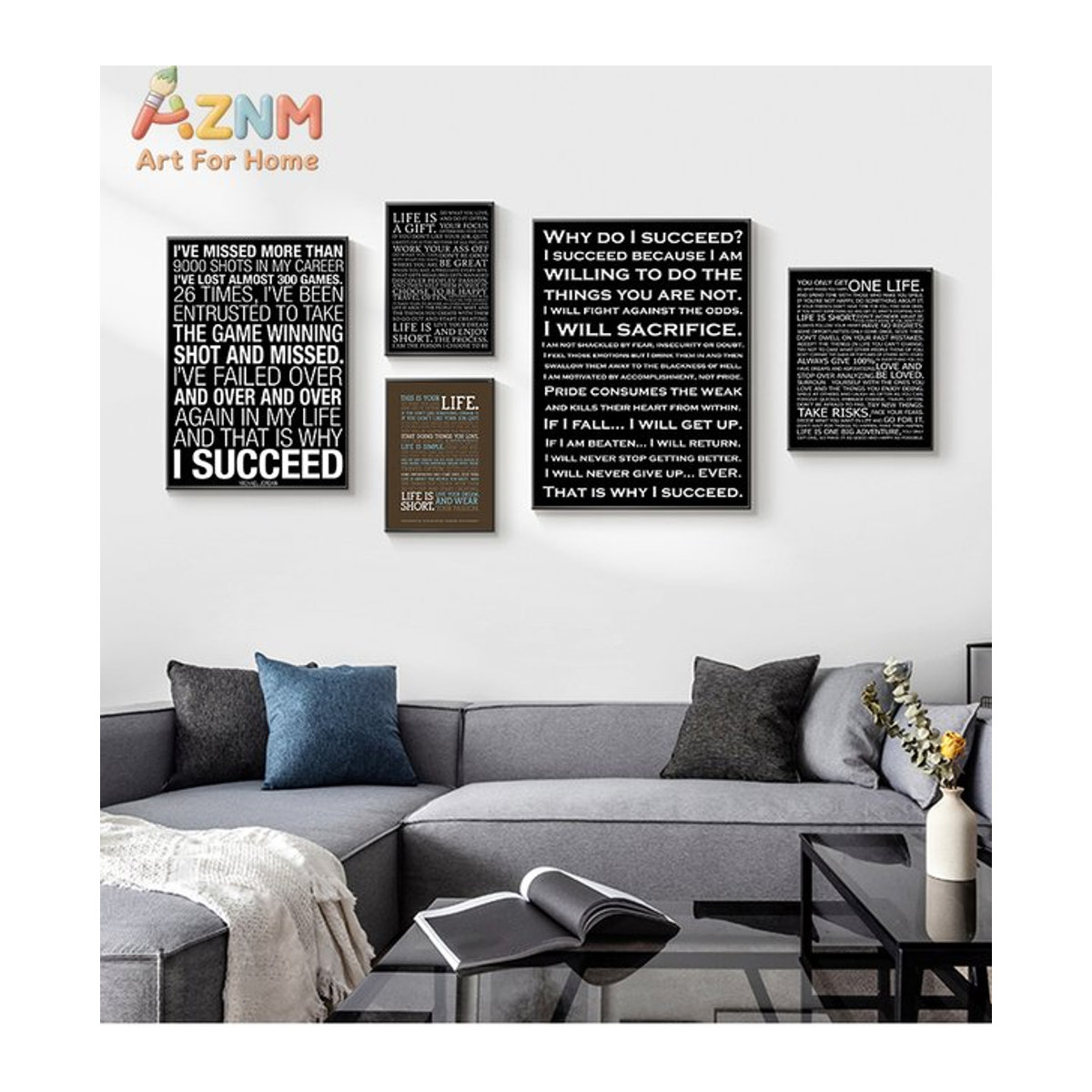 AZNM Motivierendes Leinwandposter mit Typografie I Succeed in Schwarz für die Wandmontage - Bild 1