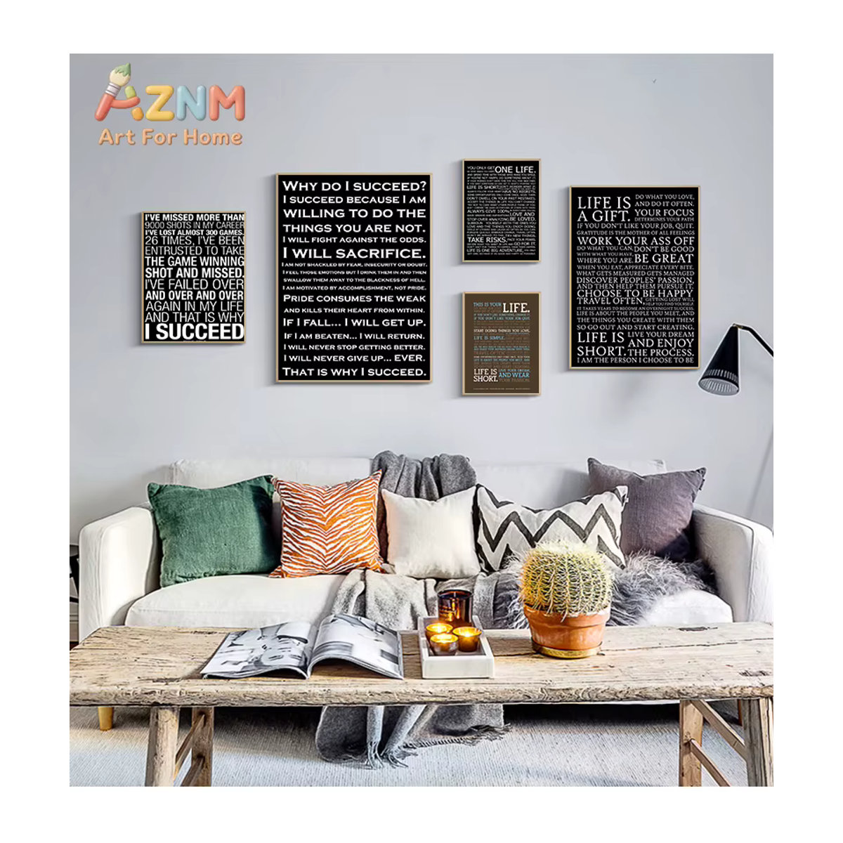 AZNM Motivierendes Leinwandposter mit Typografie I Succeed in Schwarz für die Wandmontage - Bild 2