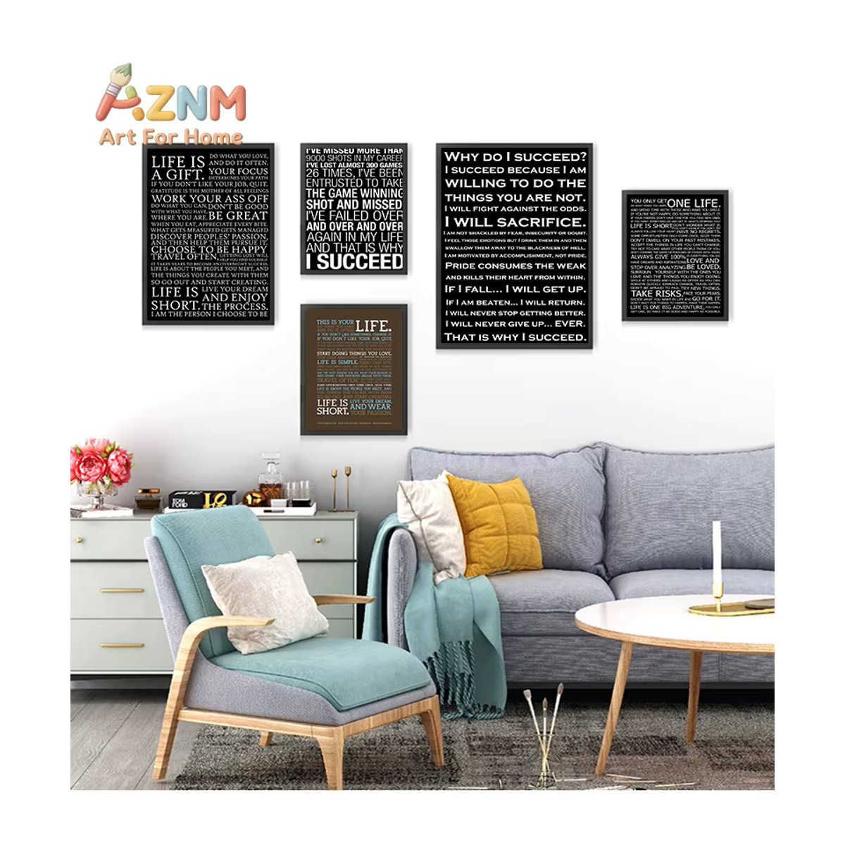 AZNM Motivierendes Leinwandposter mit Typografie I Succeed in Schwarz für die Wandmontage - Bild 3