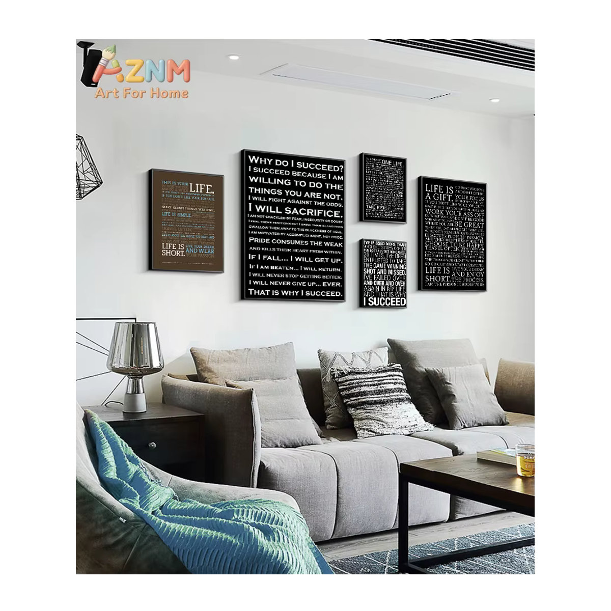AZNM Motivierendes Leinwandposter mit Typografie I Succeed in Schwarz für die Wandmontage - Bild 4