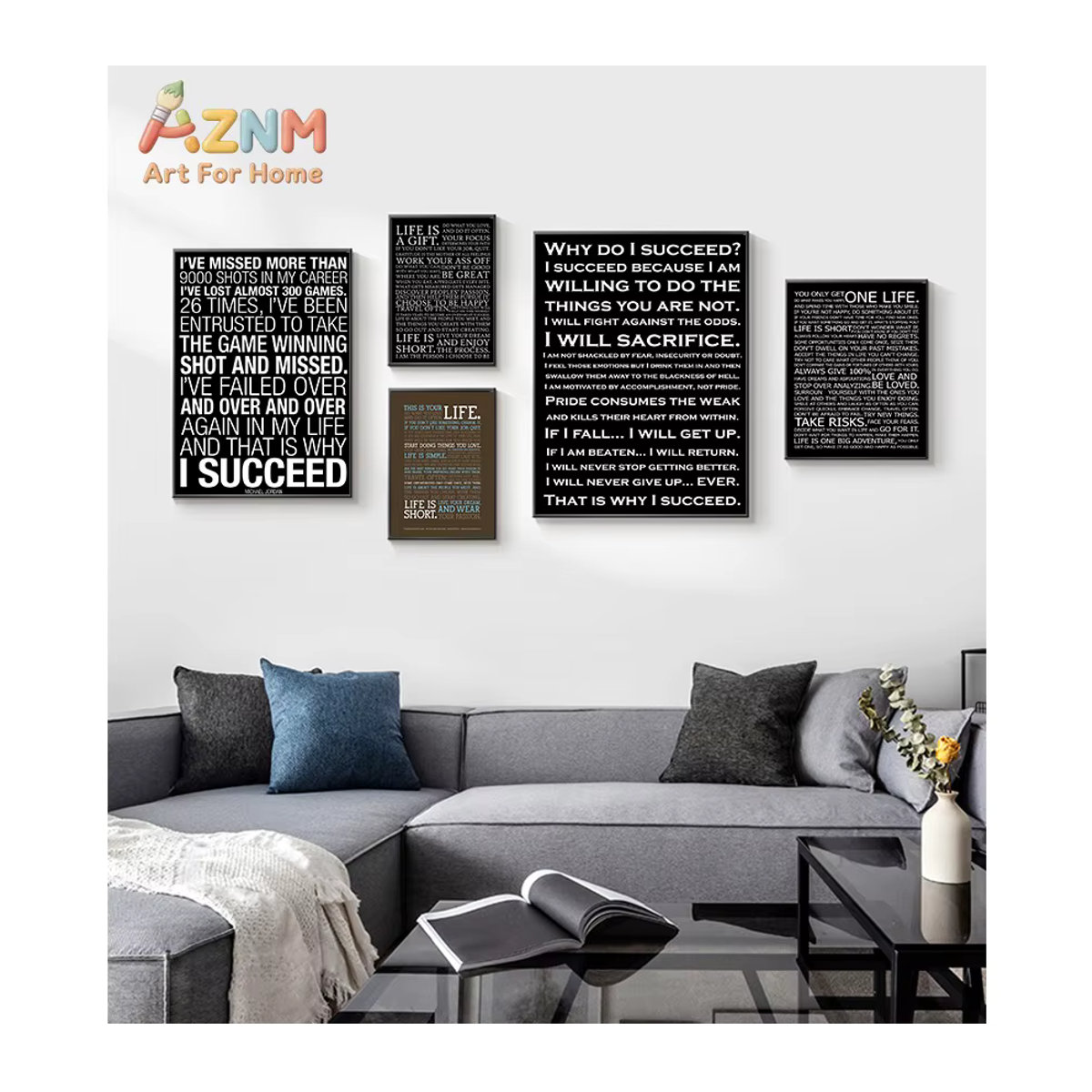 AZNM Motivierendes Leinwandposter mit Typografie I Succeed in Schwarz für die Wandmontage - Bild 5