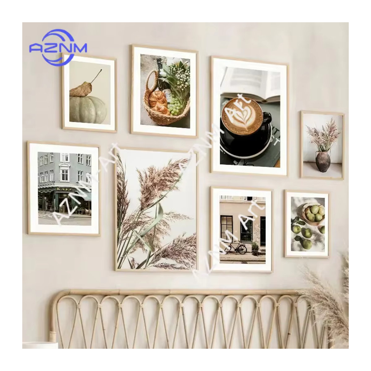 AZNM Vintage Leinwandgemälde Herbstmotiv mit Schilfrohr, Kaffee, Kürbis und Birne in Mehrfarbig für die Wandmontage - Bild 2