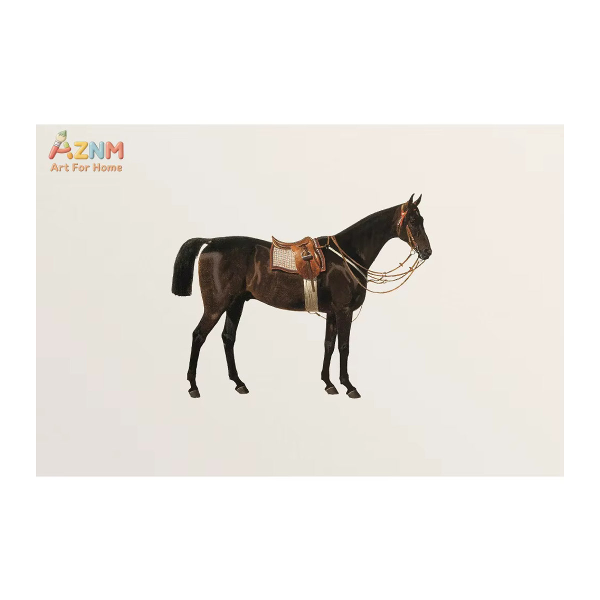 AZNM Vintage Reitsport Pferde-Leinwandgemälde im Querformat, minimalistische Wandkunst für dein Zuhause in mehrfarbigem Design - Bild 2