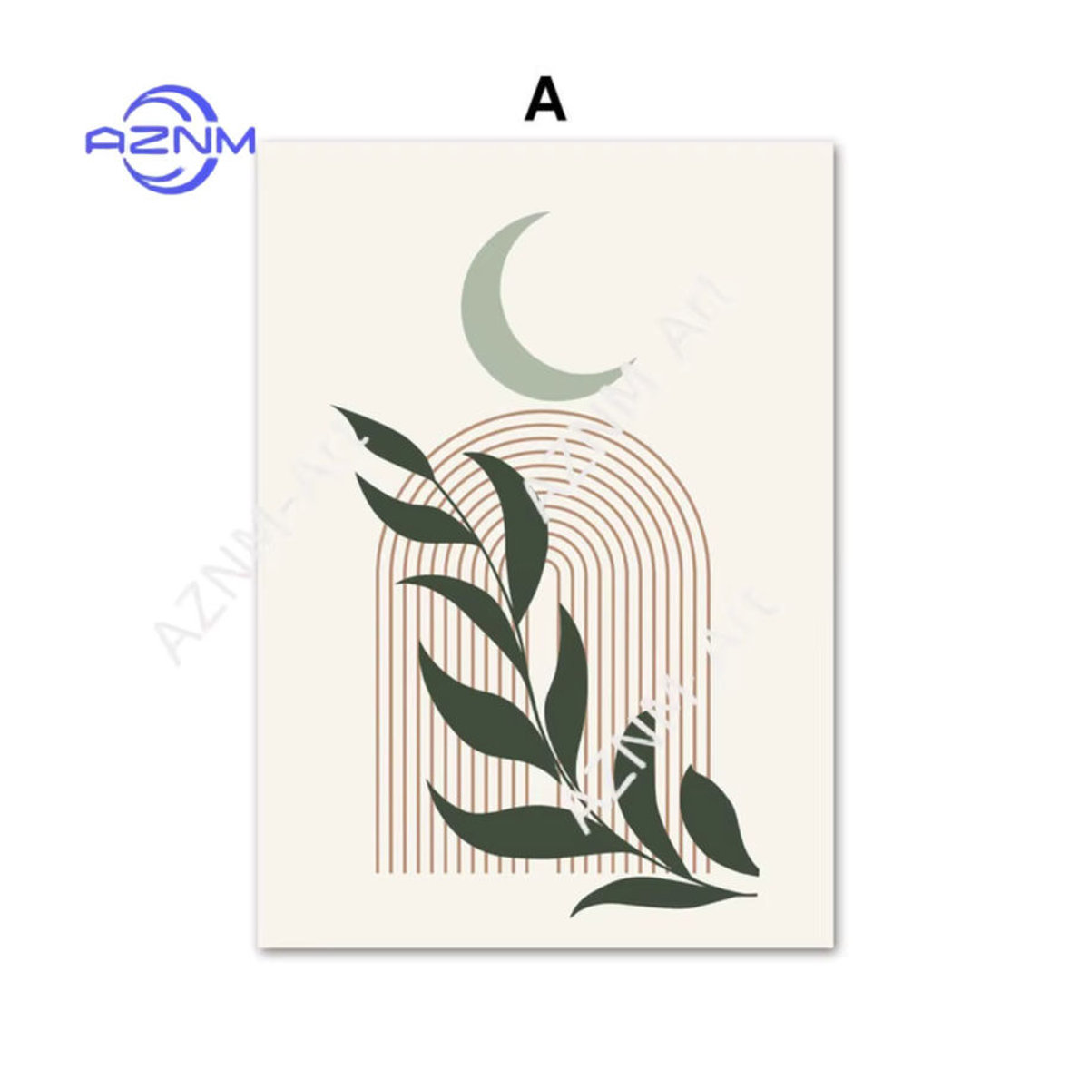 AZNM Wanddeko Set mit abstrakten geometrischen Blättern in Grün und Mehrfarbig, modernes Poster für Wohnzimmer und Apartment, Hochformat aus Papier - Bild 2