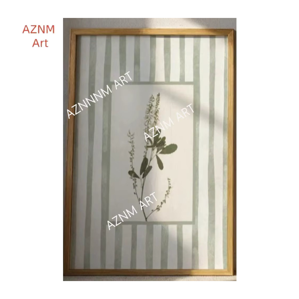 AZNM Wandkunst Leinwandgemälde mit Rahmen in Salbeigrün, Florales Motiv im Landhausstil, Hochformat - Bild 4