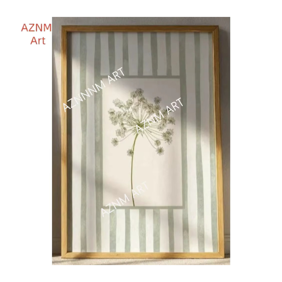 AZNM Wandkunst Leinwandgemälde mit Rahmen in Salbeigrün, Florales Motiv im Landhausstil, Hochformat - Bild 5