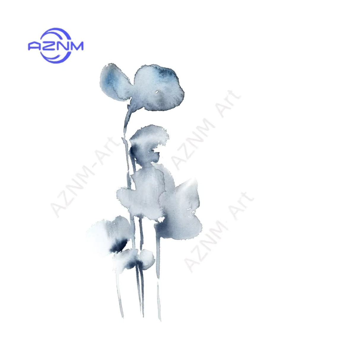 AZNM Wandkunst Set Minimalistische Abstrakte Blumen in Blau Skandinavischer Stil Aquarell-Gemälde aus Papier für die Wandmontage - Bild 3