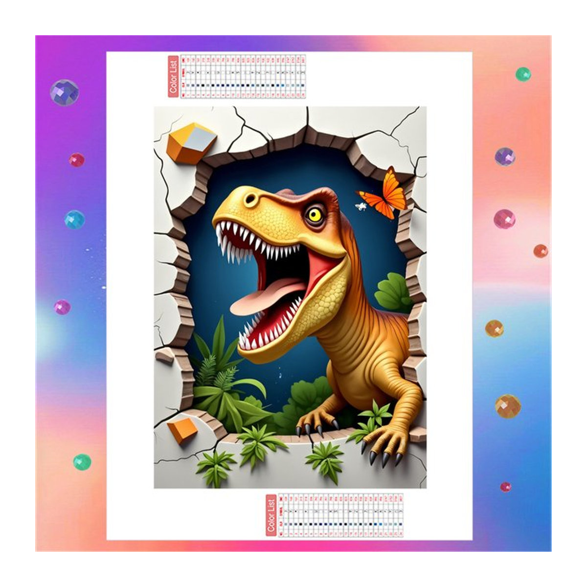 AZQSD 3D-Dinosaurier Diamantmalerei-Set mit mehrfarbigen runden Steinen für DIY Kunsthandwerk und Wanddekoration - Bild 1