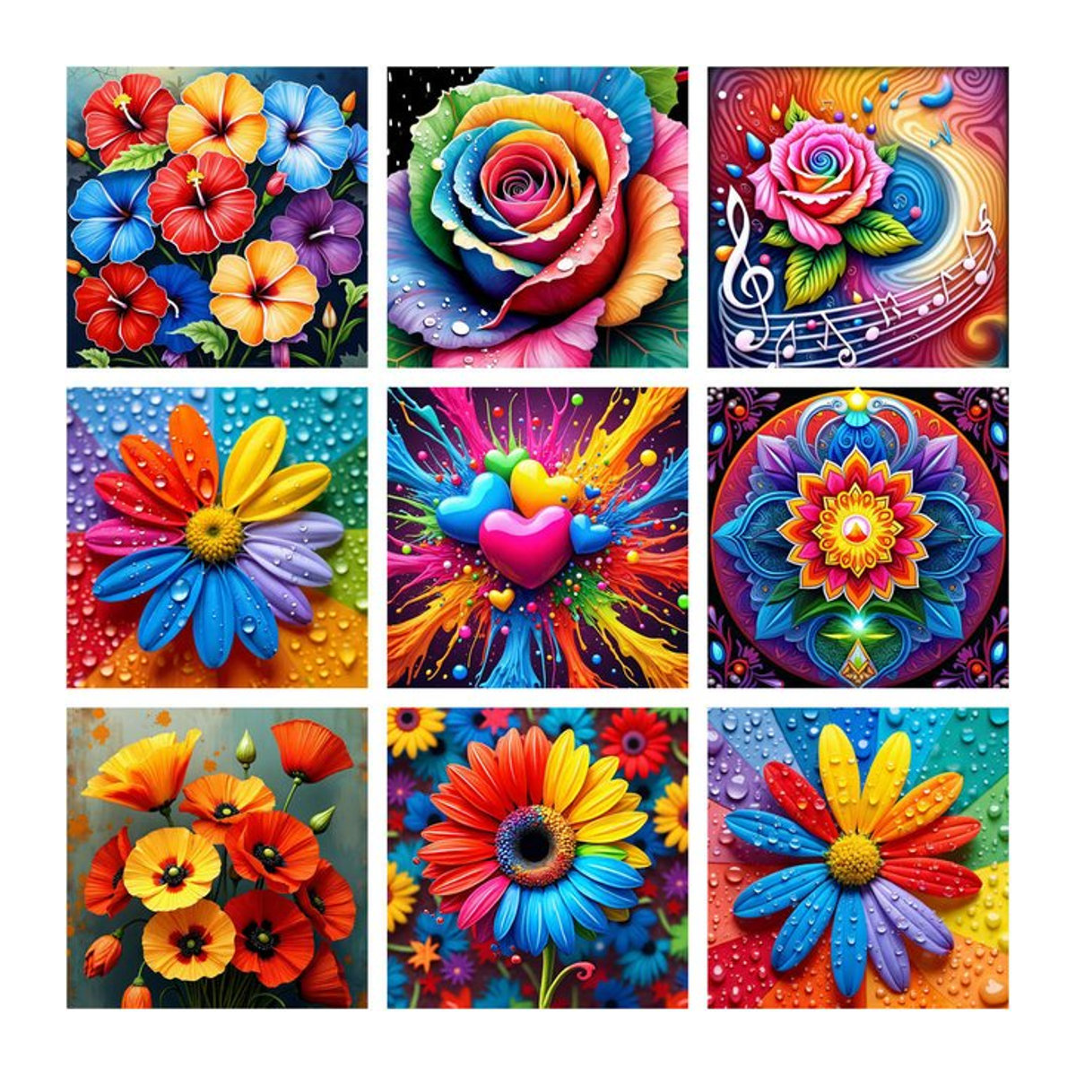 AZQSD 5D-Diamantgemälde zum Selbermachen mit buntem Hibiskus-Blumenmuster und runden Diamanten in mehrfarbiger Wandkunst-Dekoration - Bild 1