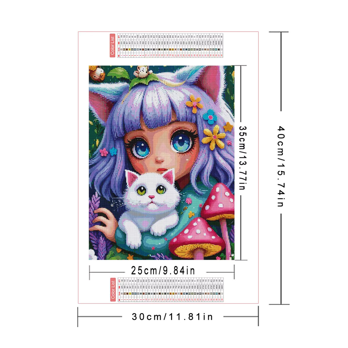 AZQSD 5D Diamantmalerei Set Mädchen Cartoon mit Katze und Pilzen, mehrfarbiges Mosaik-Strass-Kit für Kinder - Bild 2