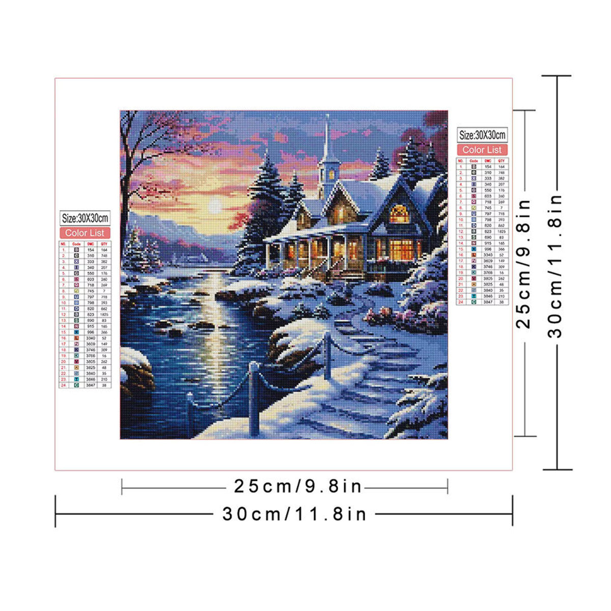 Azqsd 5D Diamantmalerei Winterlandschaft als Kreuzstich-Stickerei mit Strass für die Wanddekoration, mehrfarbig - Bild 2