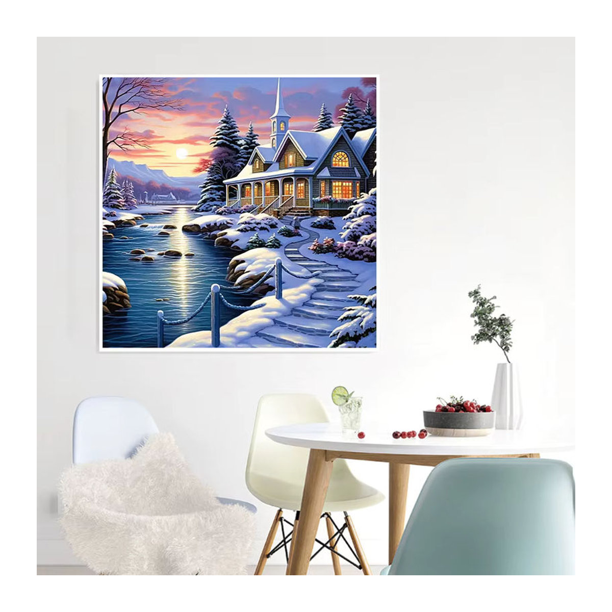 Azqsd 5D Diamantmalerei Winterlandschaft als Kreuzstich-Stickerei mit Strass für die Wanddekoration, mehrfarbig - Bild 3