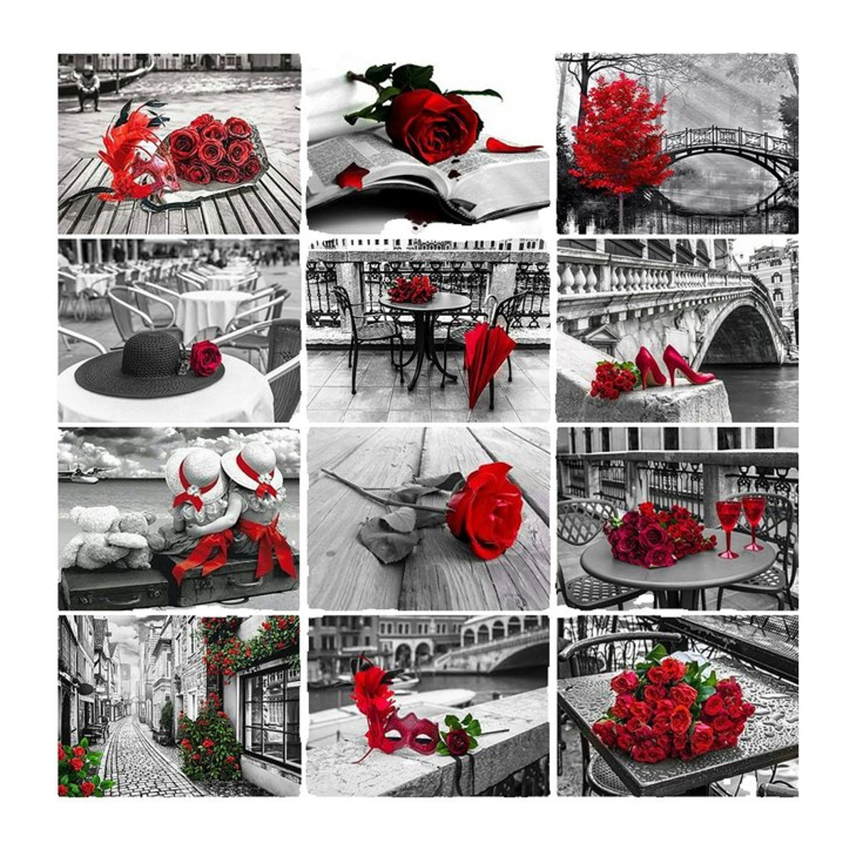 Azqsd 5D DIY Diamantmalerei Rosenblumen Landschaft in Schwarz und Rot mit runden Strasssteinen - Bild 1