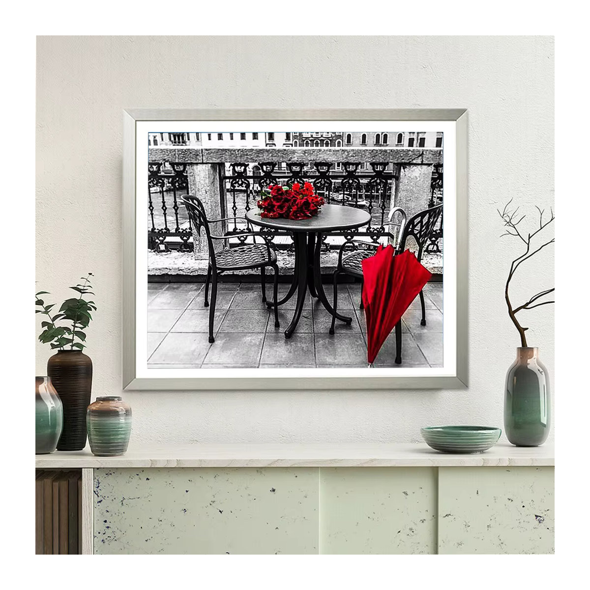 Azqsd 5D DIY Diamantmalerei Rosenblumen Landschaft in Schwarz und Rot mit runden Strasssteinen - Bild 2