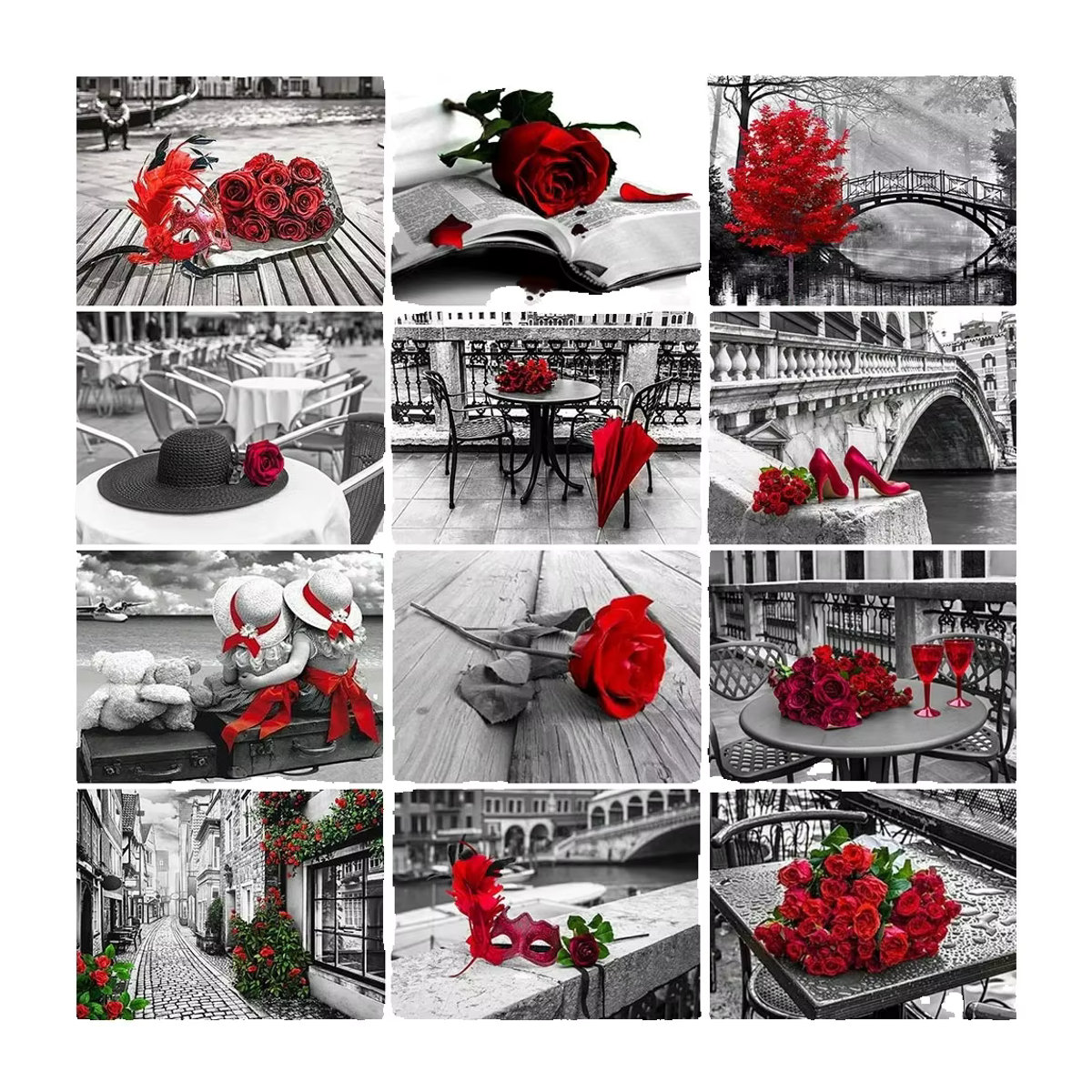 Azqsd 5D DIY Diamantmalerei Rosenblumen Landschaft in Schwarz und Rot mit runden Strasssteinen - Bild 4