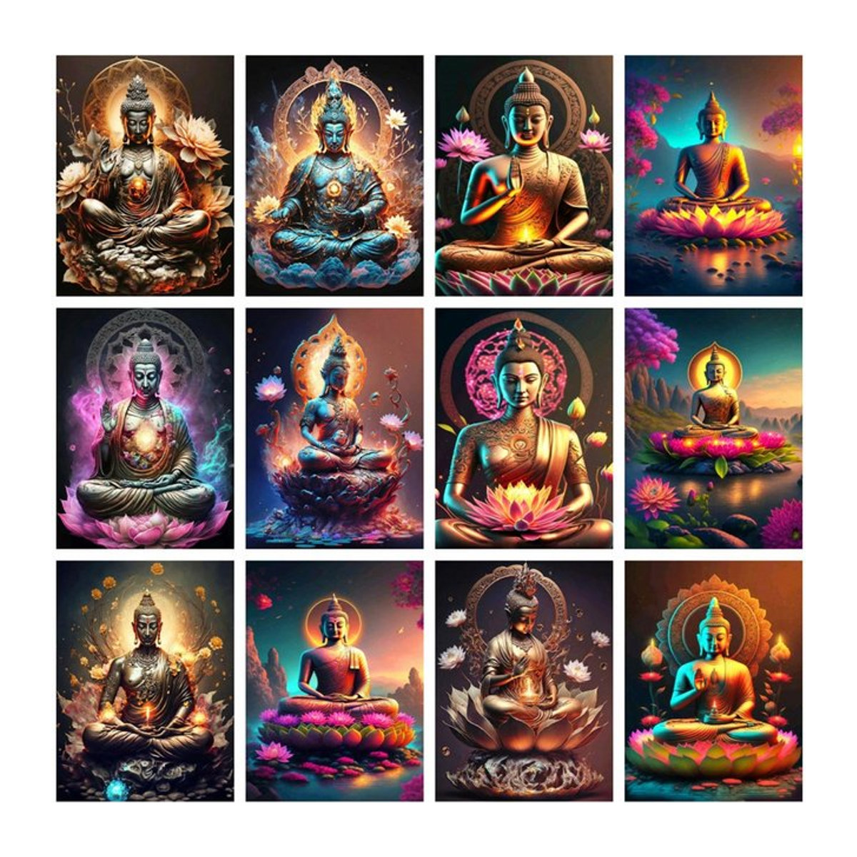 AZQSD Buddha-Diamantgemälde Lotus DIY-Strassbild als orientalische Heimdekoration, mehrfarbig, B x H: 30 x 40 cm - Bild 1