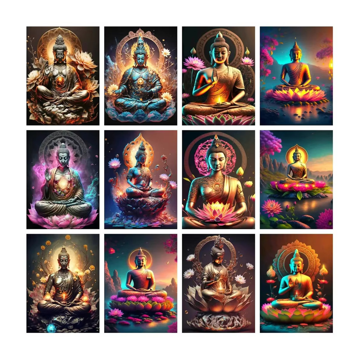 AZQSD Buddha-Diamantgemälde Lotus DIY-Strassbild als orientalische Heimdekoration, mehrfarbig, B x H: 30 x 40 cm - Bild 3