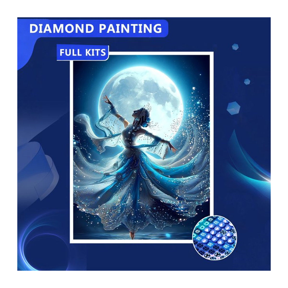 AZQSD Diamant-Malerei Mondtänzerin Mädchenporträt in Blau, 5D Strass-Mosaik Set zur Wanddekoration - Bild 1