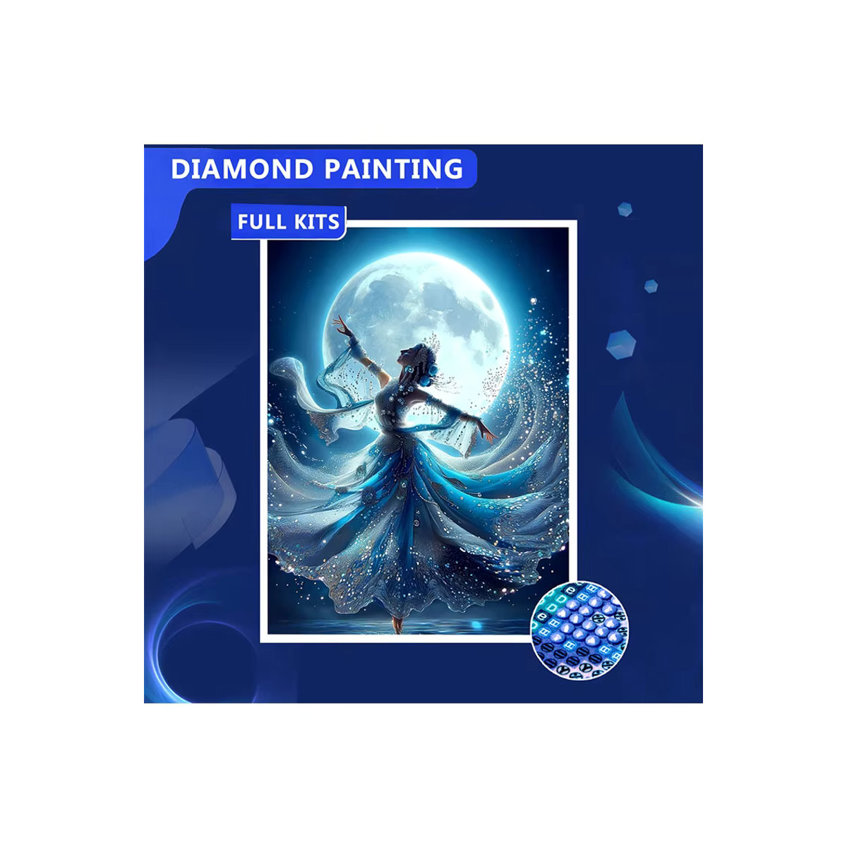 AZQSD Diamant-Malerei Mondtänzerin Mädchenporträt in Blau, 5D Strass-Mosaik Set zur Wanddekoration - Bild 4
