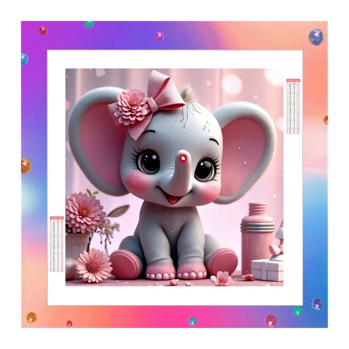 AZQSD Diamant-Malerei Set Elefant im rosa Blumen-Stil mit runden Strass-Steinen für Kinder - Bild 1