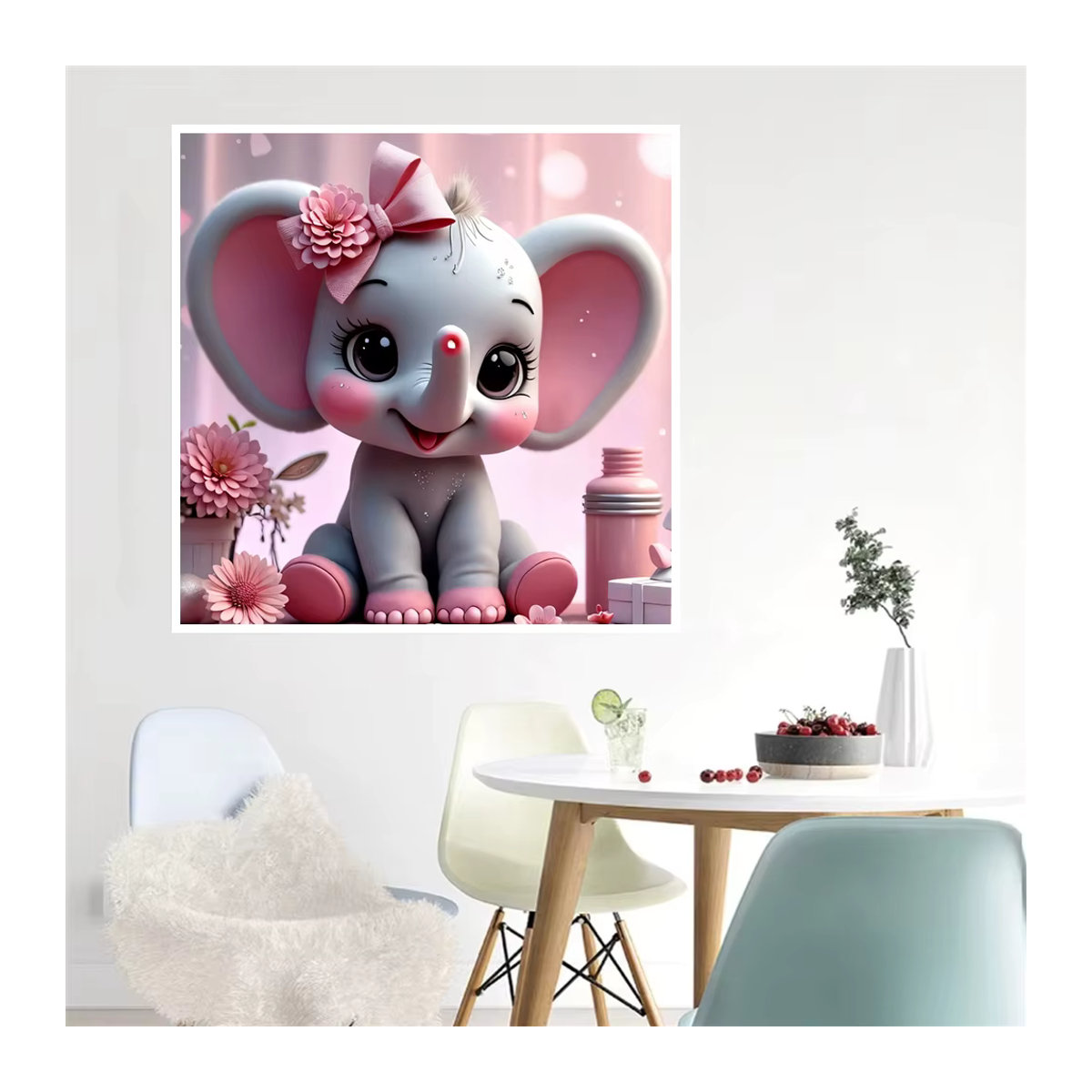 AZQSD Diamant-Malerei Set Elefant im rosa Blumen-Stil mit runden Strass-Steinen für Kinder - Bild 3