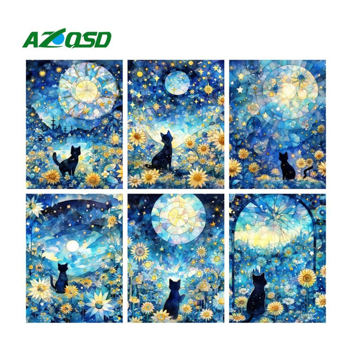 AZQSD Diamant-Malerei-Set mit Katze und Sonnenblume, 5D-DIY Mosaik-Bild mit Strasssteinen, mehrfarbig, wandmontiert - Bild 1