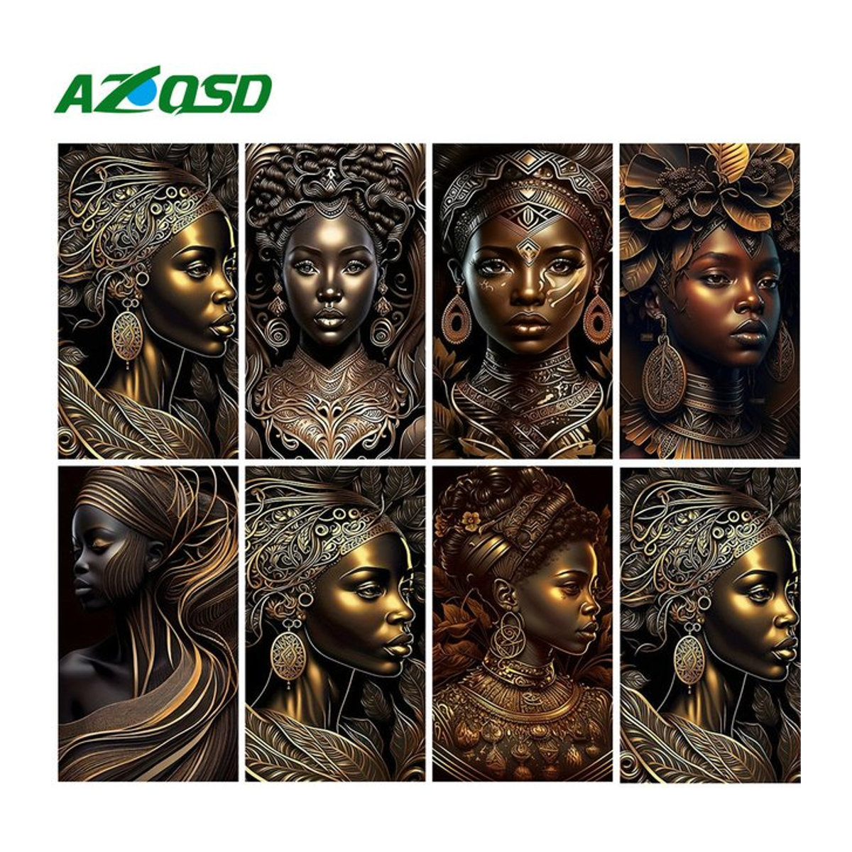 AZQSD Diamantmalerei Afrikanisches und Indisches Mädchen Porträt als 5D DIY Mosaik Set, mehrfarbig, B/H: 30 x 40 cm - Bild 1