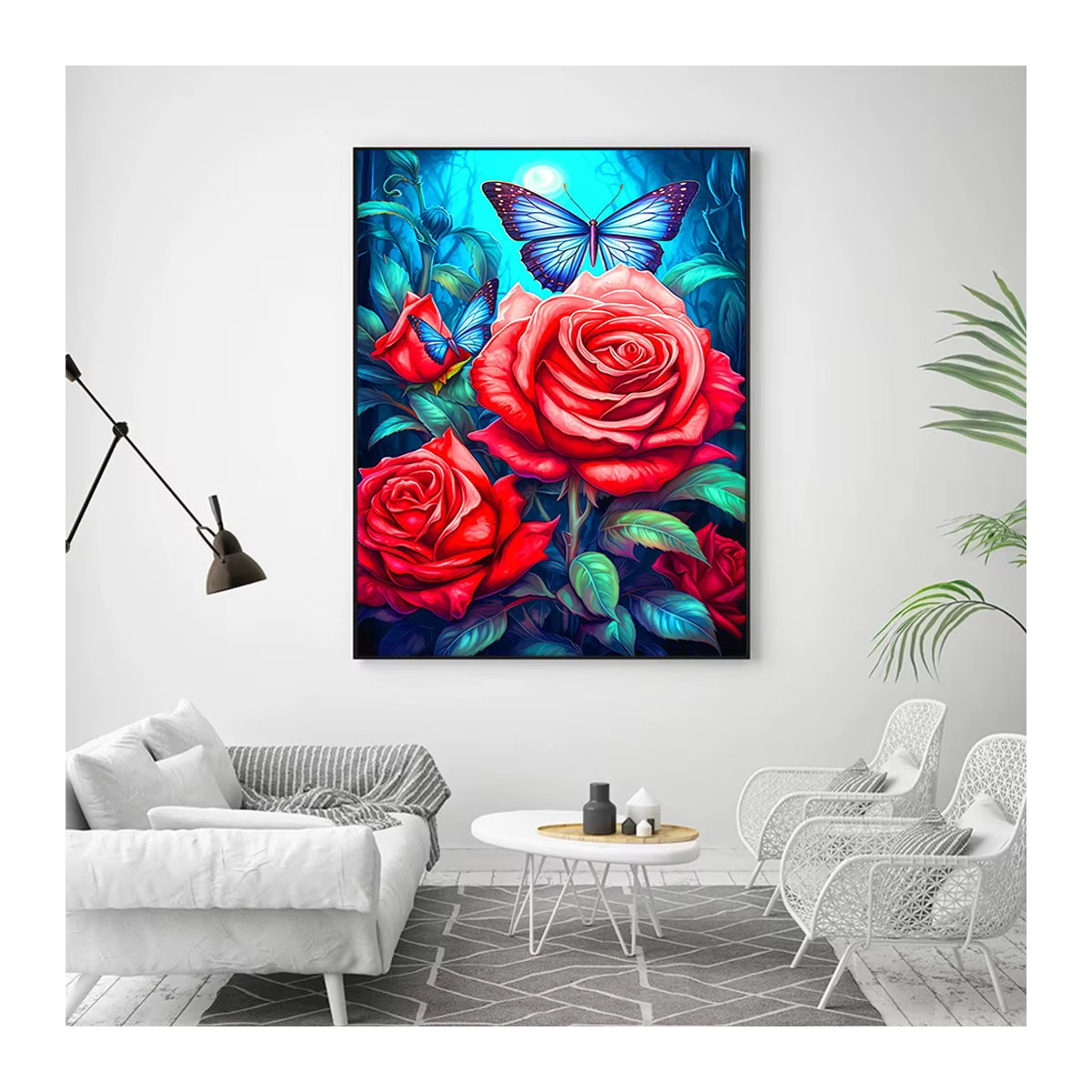 Azqsd Diamantmalerei Baum Landschaft als Wandmontage mit mehrfarbigen floralen Motiven und runden Strasssteinen - Bild 3