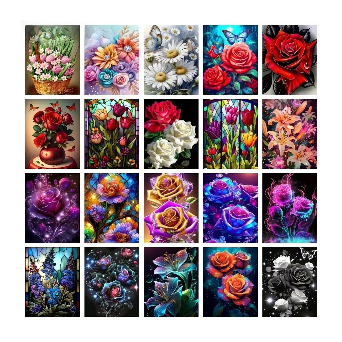 Azqsd Diamantmalerei Baum Landschaft als Wandmontage mit mehrfarbigen floralen Motiven und runden Strasssteinen - Bild 5