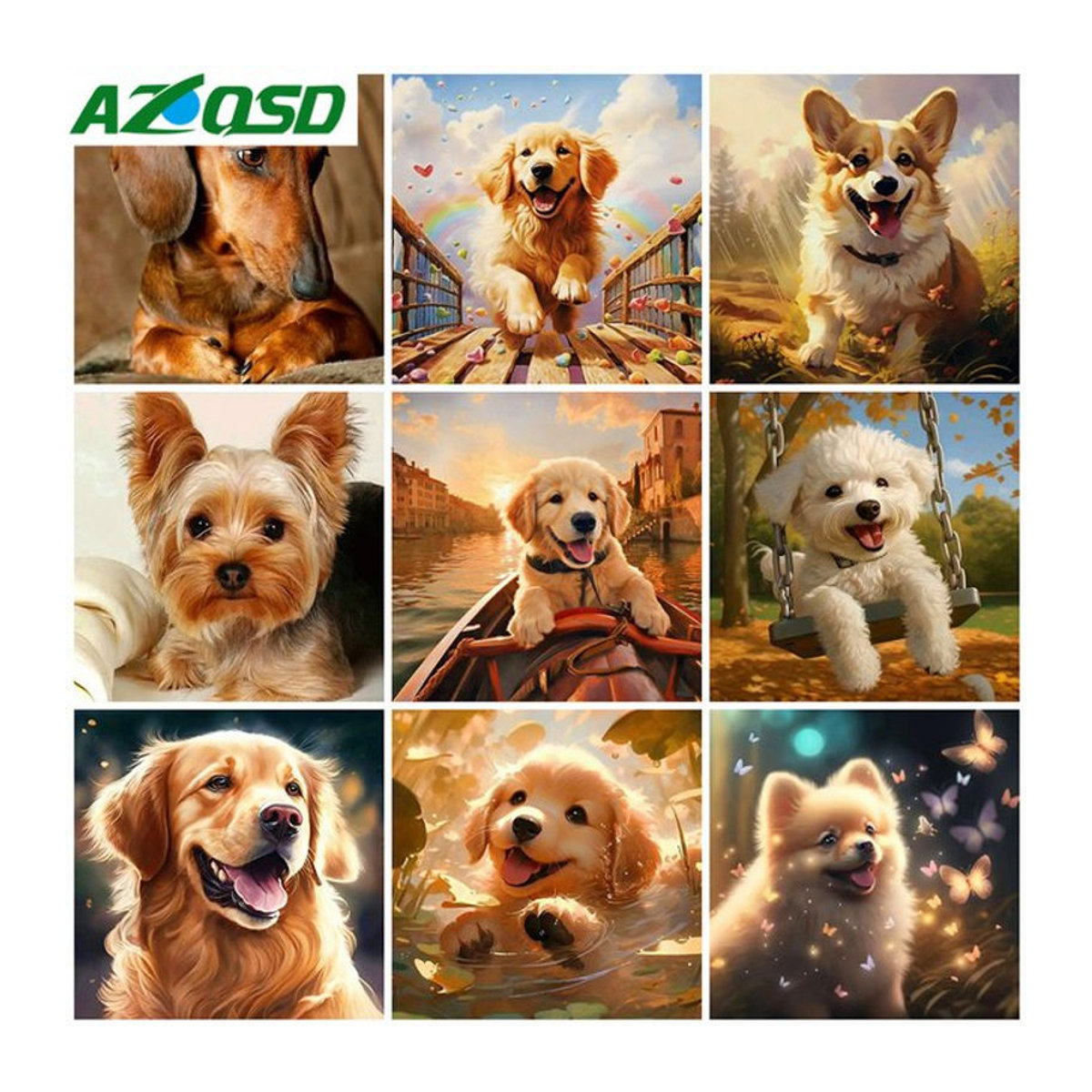 Azqsd Diamantmalerei Hund als Mosaik-Kunstwerk für deine Wohnkultur, rund, mehrfarbig - Bild 1