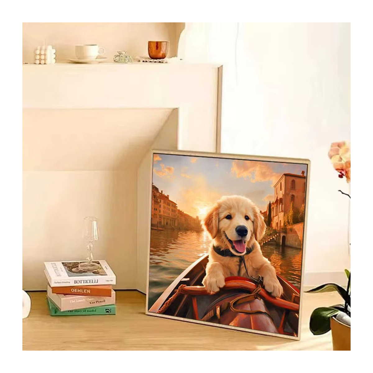 Azqsd Diamantmalerei Hund als Mosaik-Kunstwerk für deine Wohnkultur, rund, mehrfarbig - Bild 3