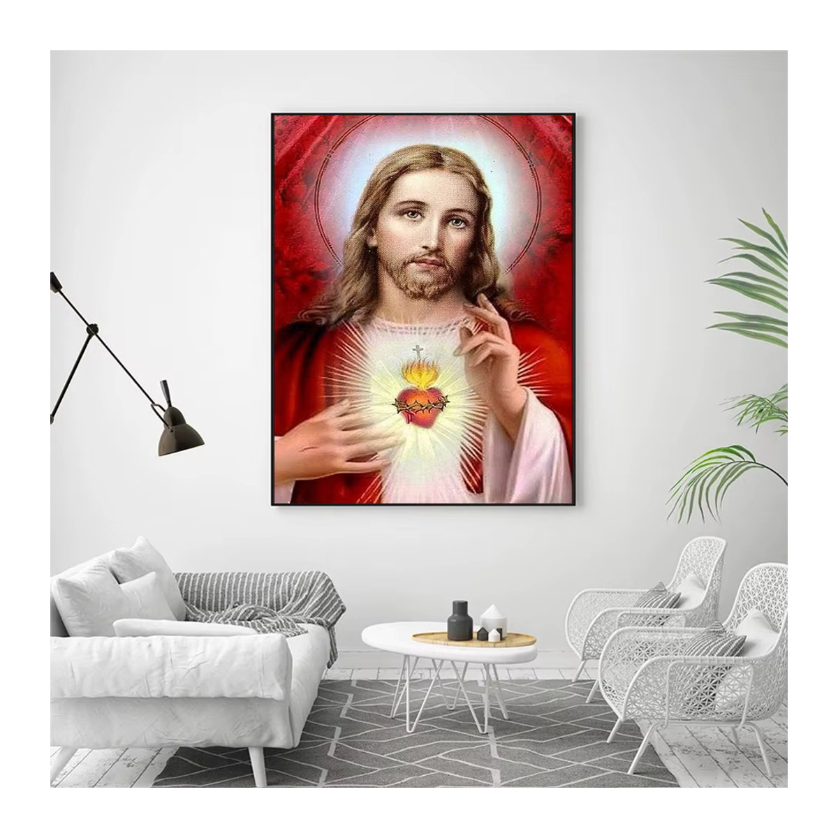 Azqsd Diamantmalerei Jesus religiöses 5D DIY Stickerei Set mit mehrfarbigen runden Steinen - Bild 2