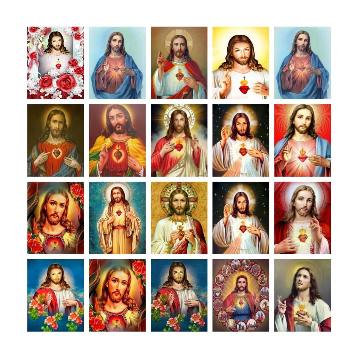 Azqsd Diamantmalerei Jesus religiöses 5D DIY Stickerei Set mit mehrfarbigen runden Steinen - Bild 3